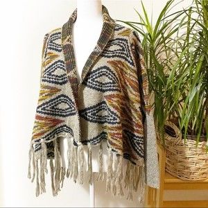 Cliche Couture Tribal Print Fringe Cardigan